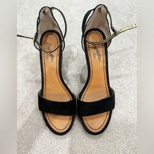 Seychelles Black Wedge  Sandals with ankle strap, size 6.5